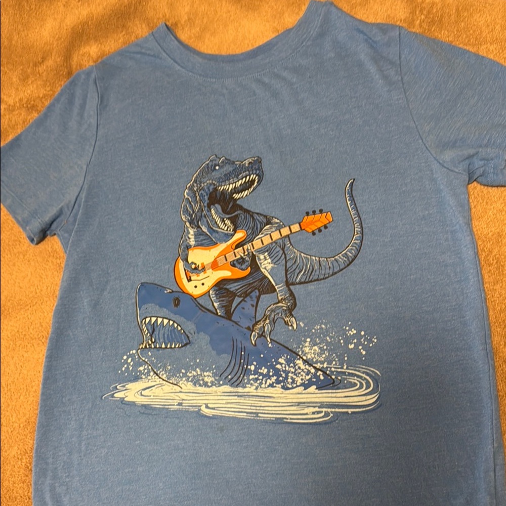 Blue Graphic Tee with Dinosaur Design
